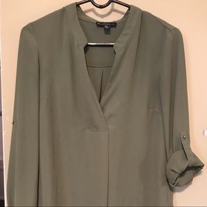 Olive Green V-neck Top Long or 3/4 Length Sleeves
